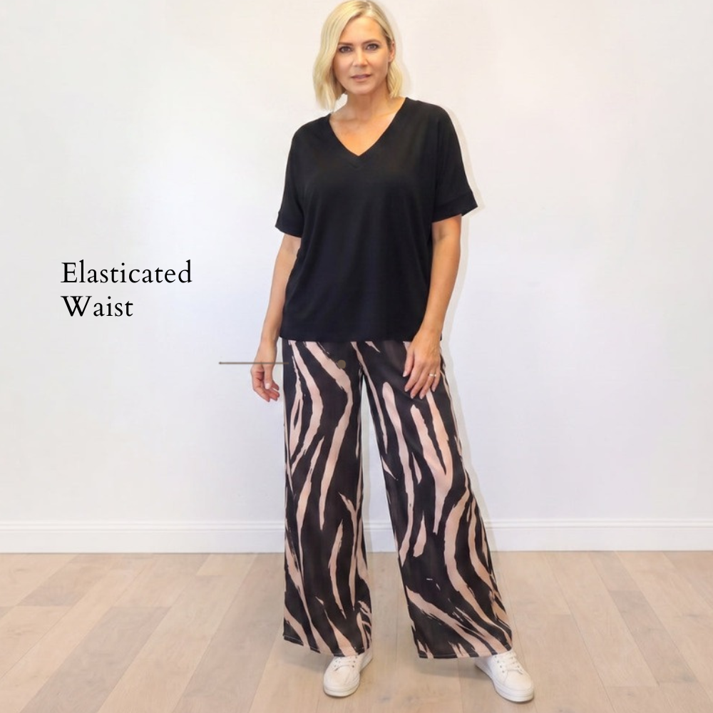 Zara Trousers (Zebra Black) - Elasticated Waist