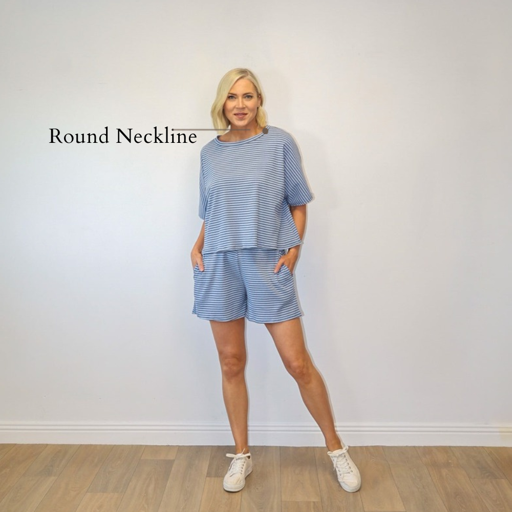 Felicity Co-ord (Blue/Brown) - Round Neckline