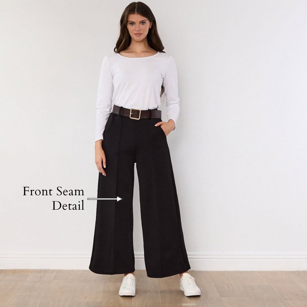 Ellana Trousers (Black) - Front Seam Detail