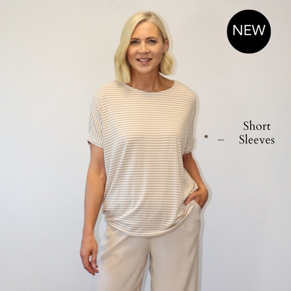 Sienna Top (Oatmeal Stripe) - Short Sleeves