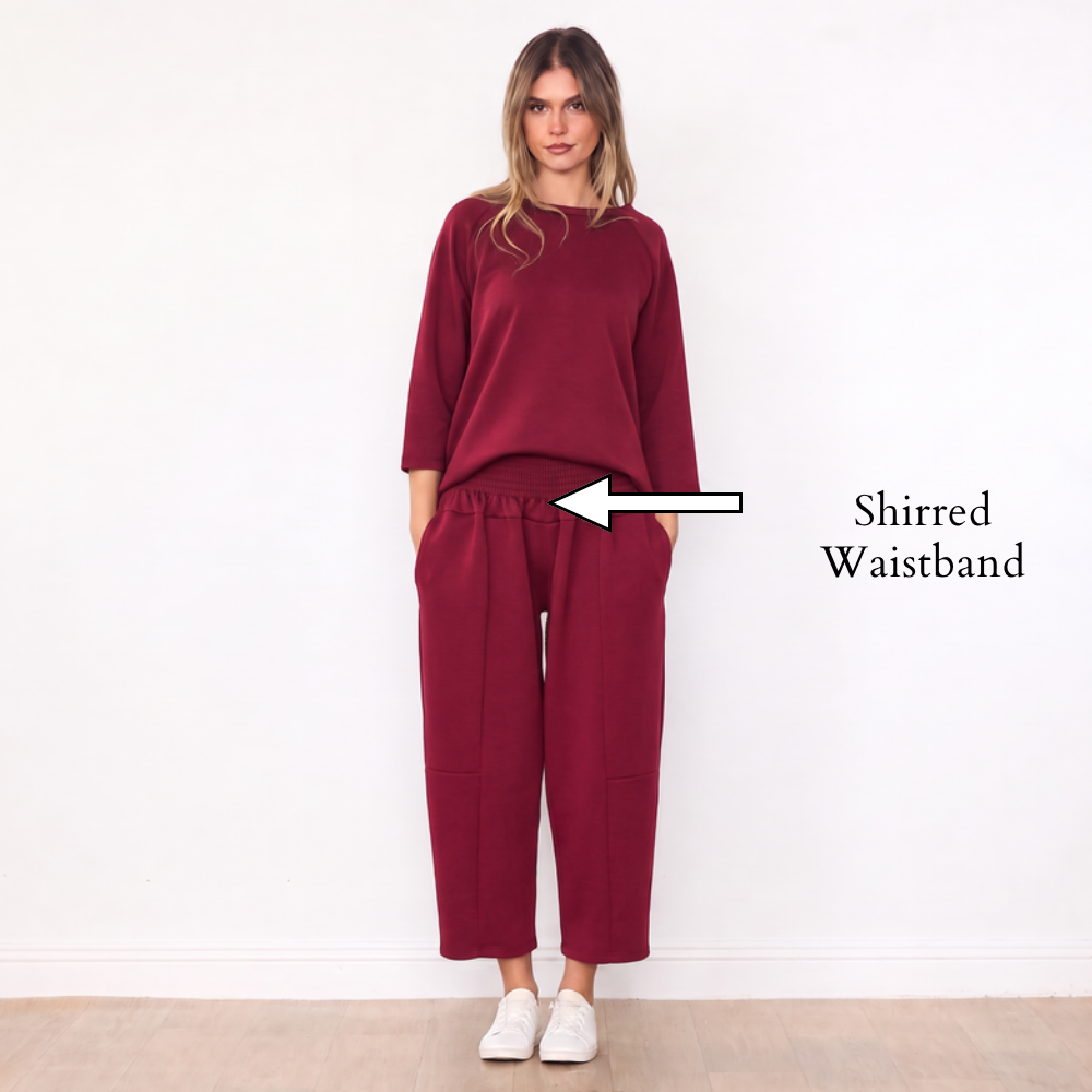 Zoe Co-ord (Burgundy) - Shirred Waistband