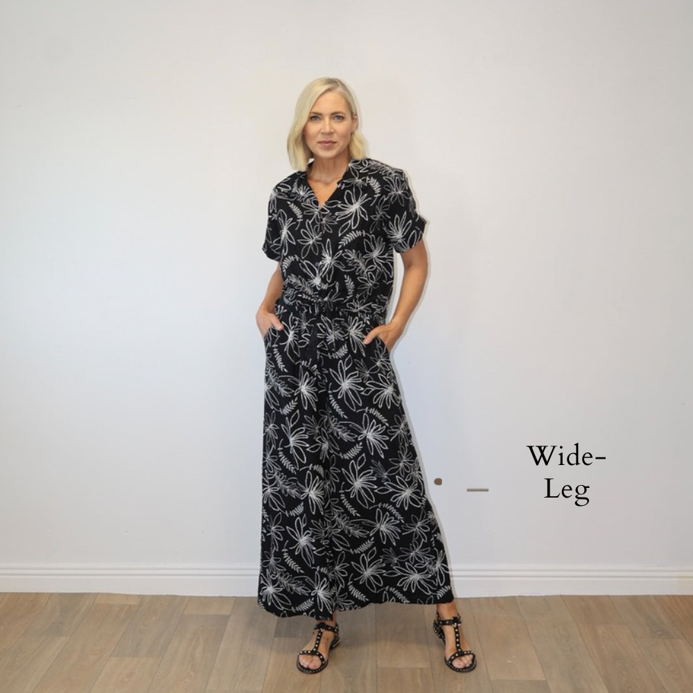 Flora Trousers (Black Floral) - Wide-Leg