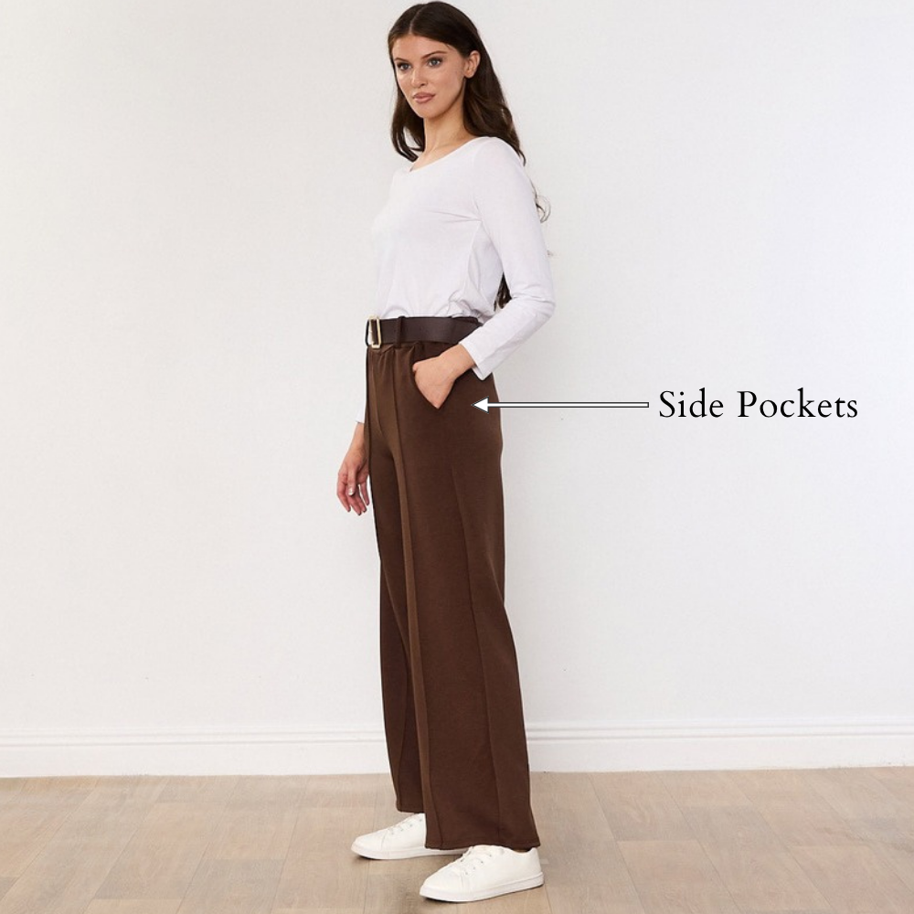 Ellana Trousers (Brown) - Side Pockets