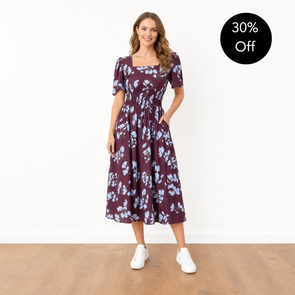 Iris Dress (Berry Blue Flower) - 30% Off