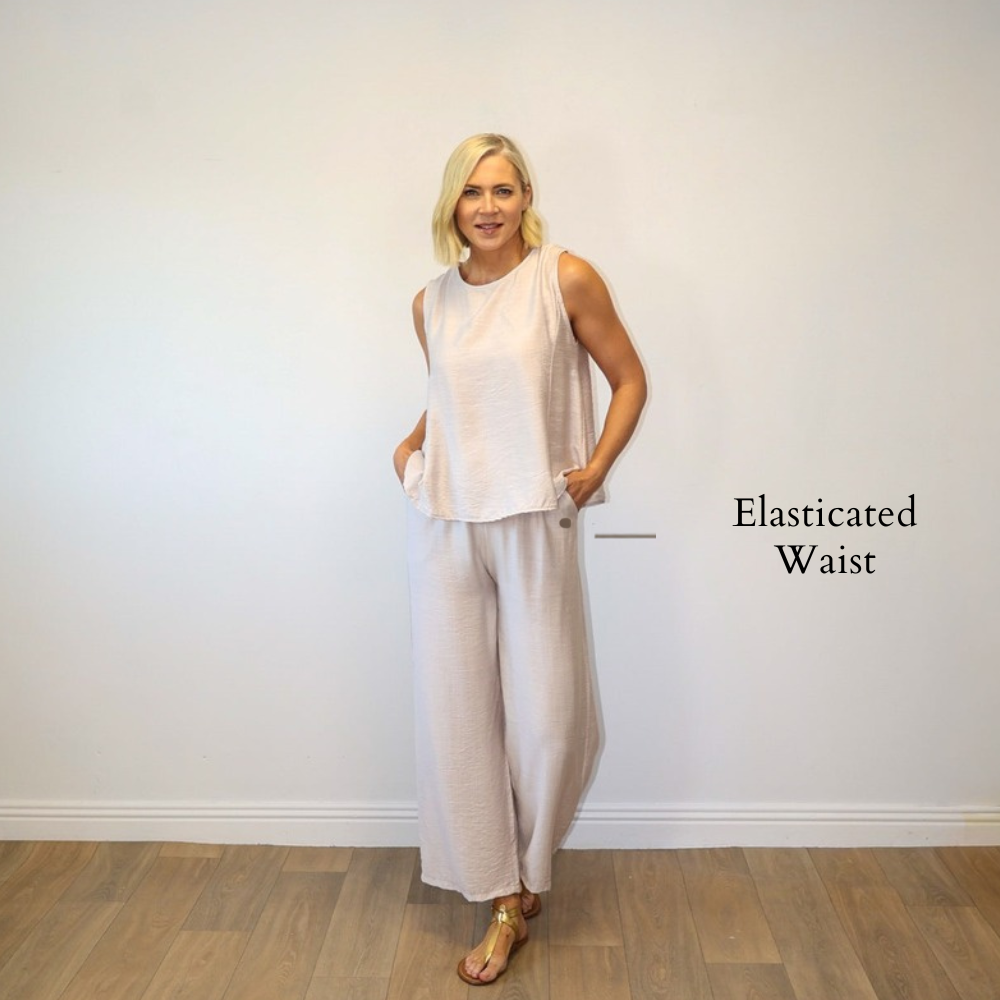 Cleo Sleeveless Co-ord (Stone) - Elasticated Waist