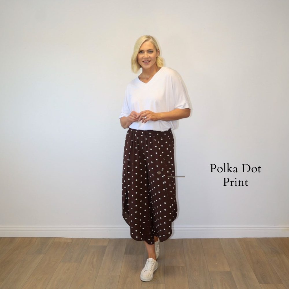 Sasha Wide Leg Pants (Brown Polka Dot) - Polka Dot Print