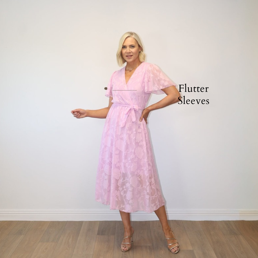 Rosie Floral Wrap Dress Pink - Flutter Sleeves