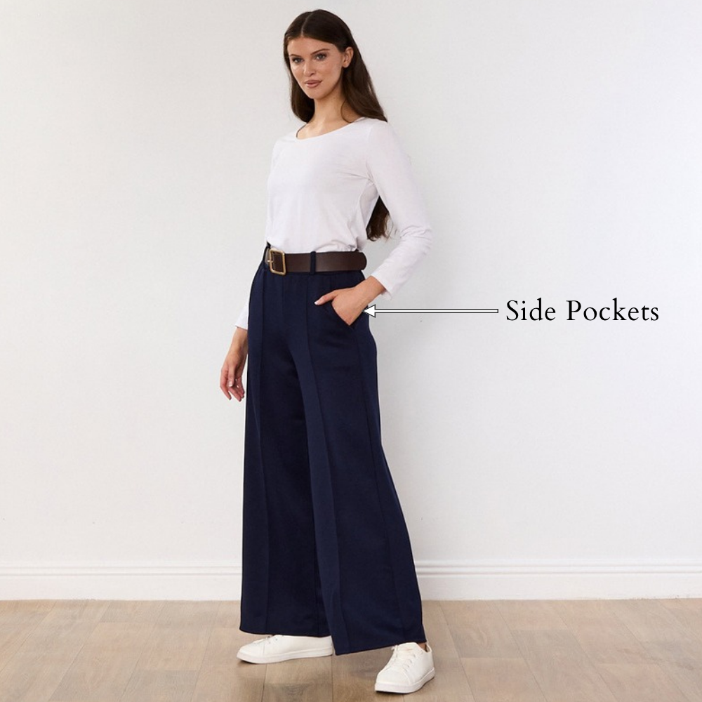 Ellana Trousers (Navy) - Side Pockets