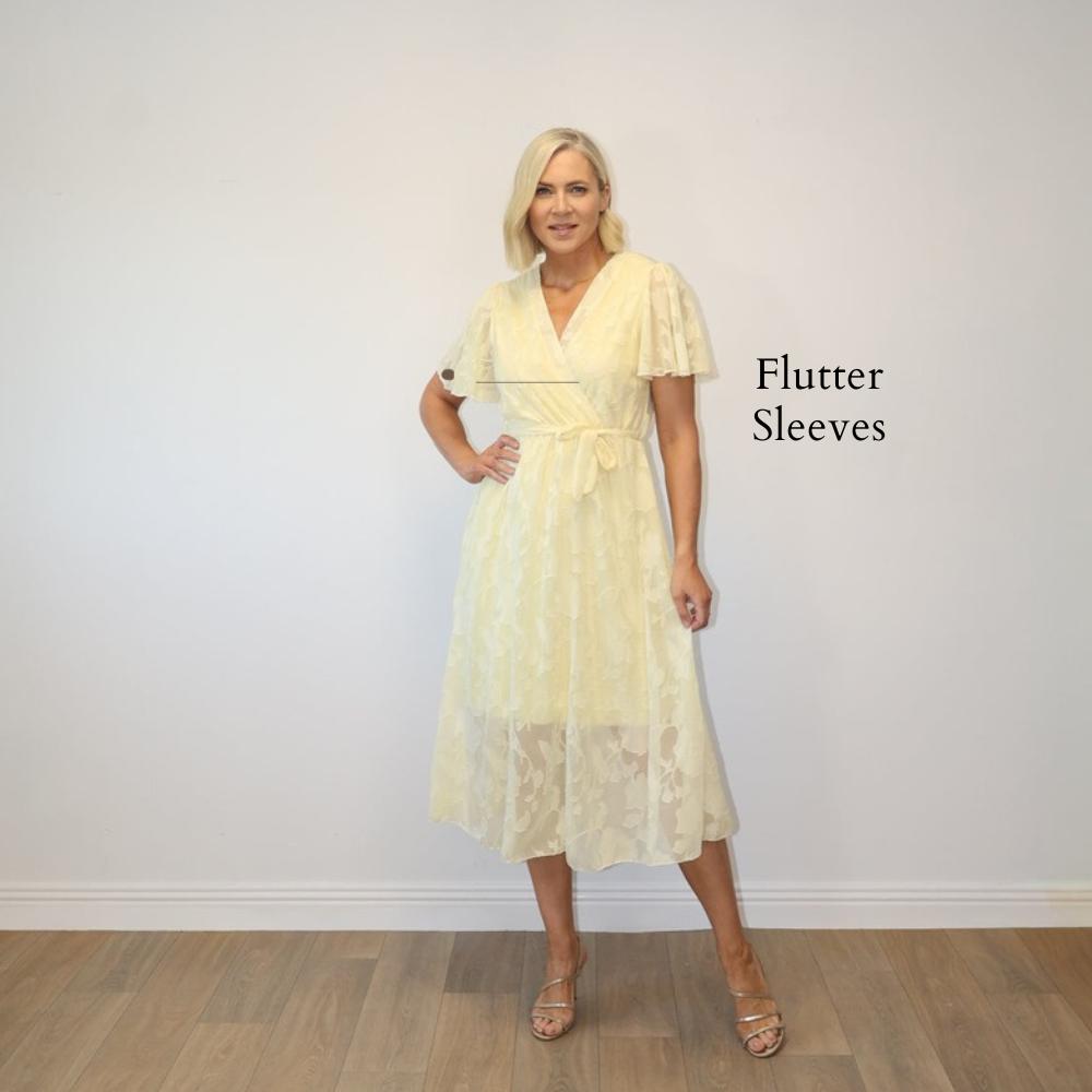 Rosie Floral Wrap Dress Lemon - Flutter Sleeves