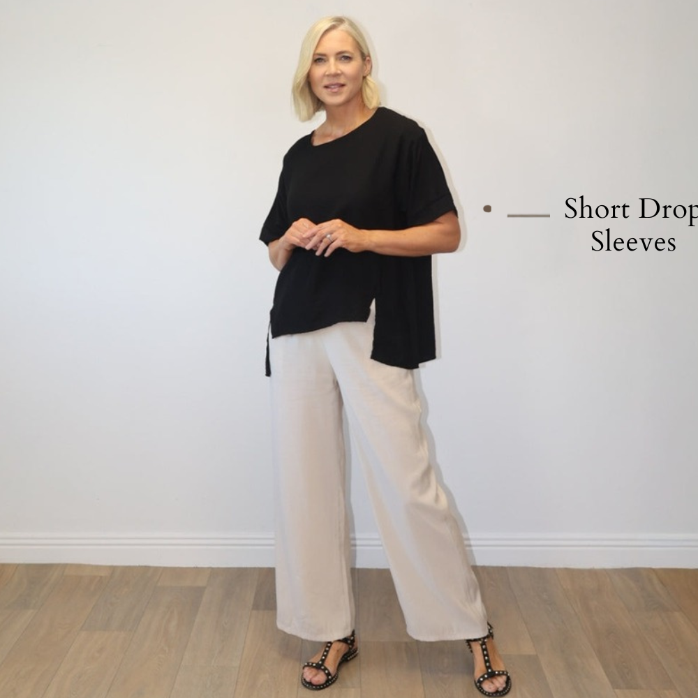 Maeve Top (Black) - Short Drop Sleeves