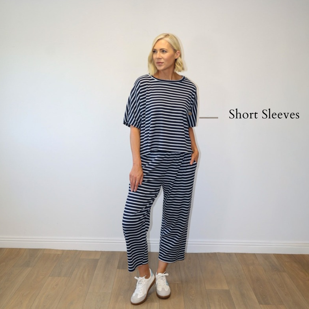 Yolanda Co-Ord (Navy/Blue Stripe) - Short Sleeves