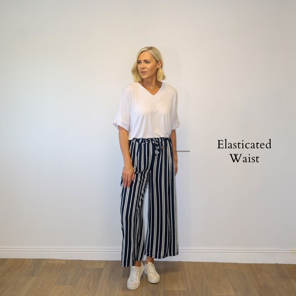 Zara Co-ord (Navy/White Stripe) - Elasticated Waist