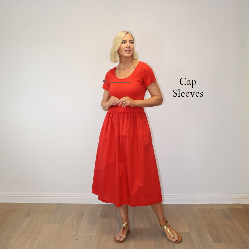Serena Cap Sleeve Dress Red - Cap Sleeves
