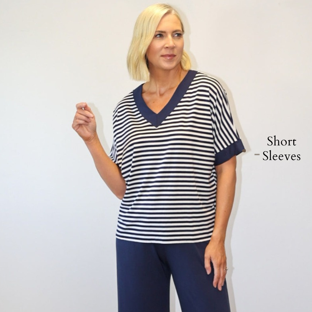 Zara Top (Navy Stripe) - Short Sleeves