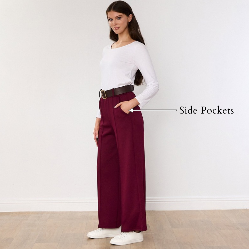 Ellana Trousers (Wine) - Side Pockets