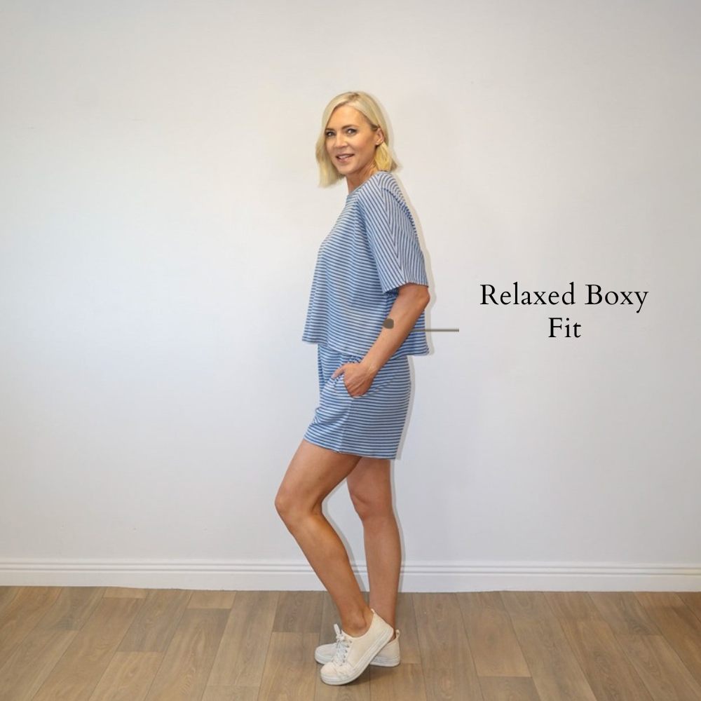 Felicity Top (Blue/Brown) - Relaxed Boxy Fit
