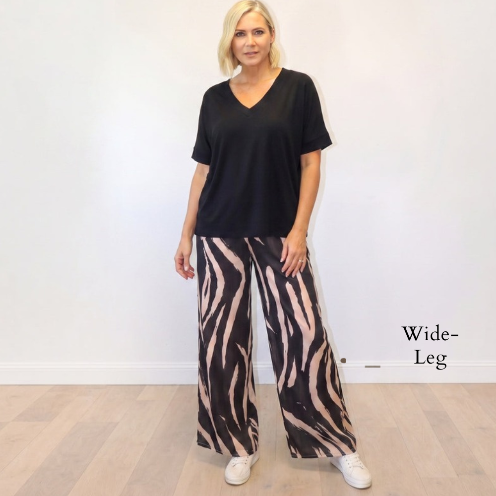 Zara Trousers (Zebra Black) - Wide-Leg