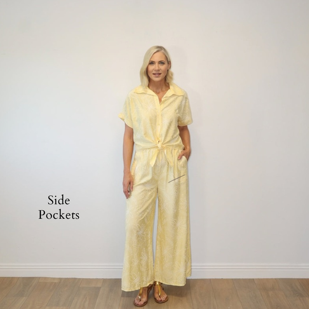 Flora Trousers (Yellow Floral) - Side Pockets