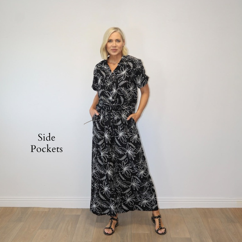 Flora Trousers (Black Floral) - Side Pockets