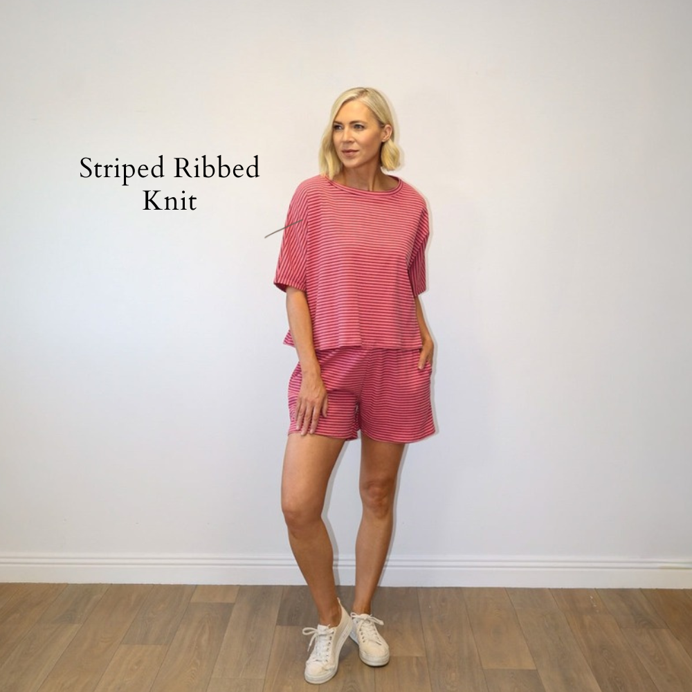 Felicity Co-ord (Pink/Brown) - Striped Ribbed Knit