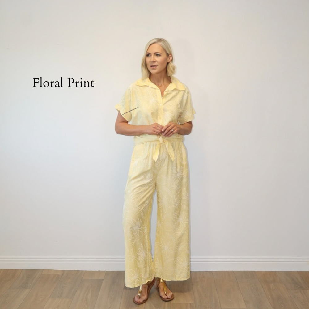 Flora Tie-Front Co-ord (Yellow Floral) - Floral Print