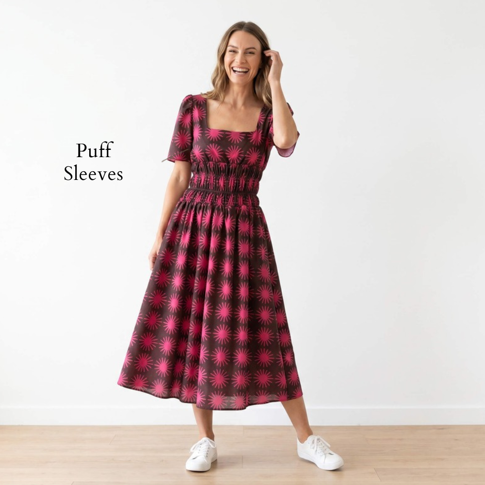 Iris Dress Pink Sun - Puff Sleeves