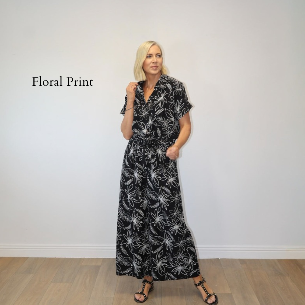 Flora Tie-Front Co-ord (Black Floral) - Floral Print