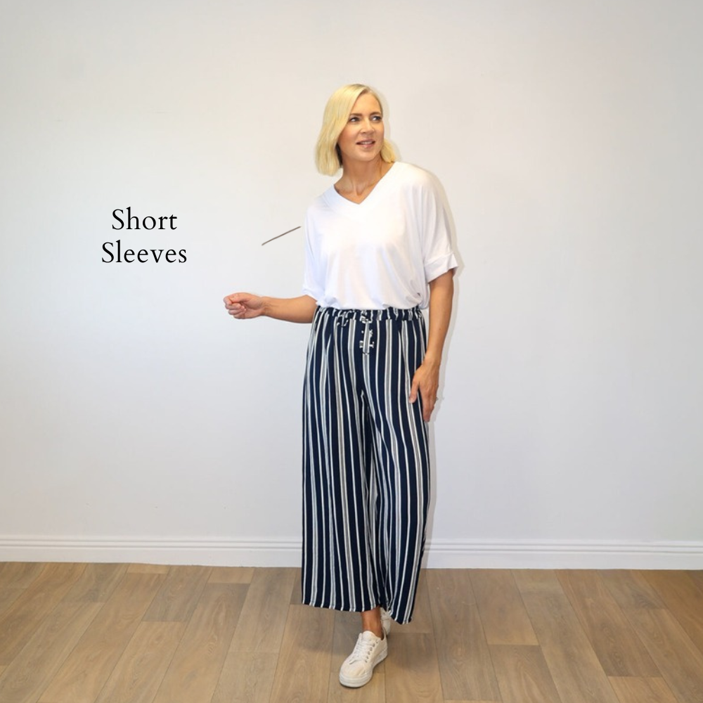Zara Co-ord (Navy/White Stripe) - Short Sleeves