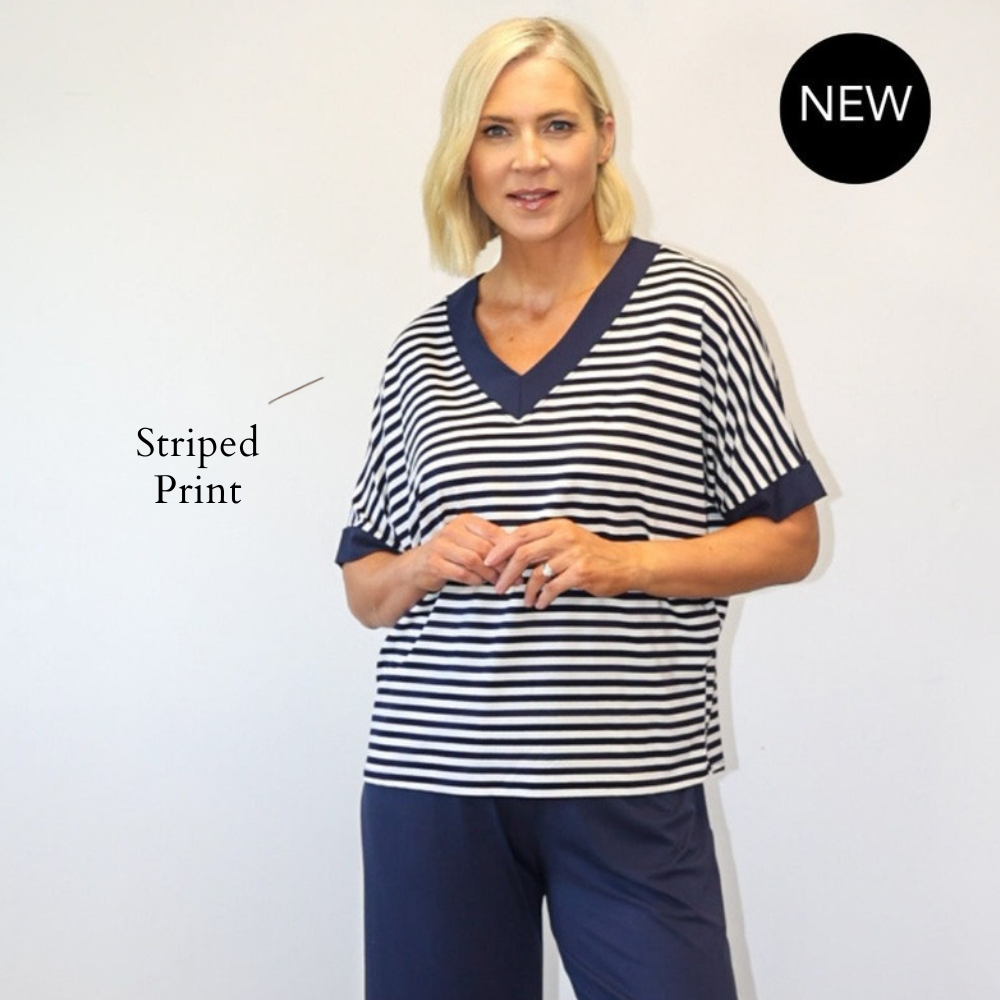 Zara Top (Navy Stripe) - Striped Print