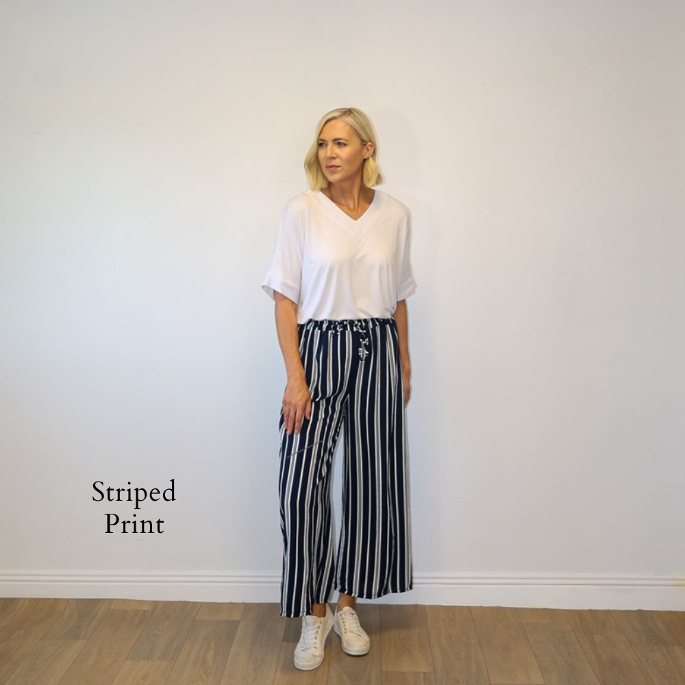 Zara Trousers (Navy/White Stripe) - Striped Print