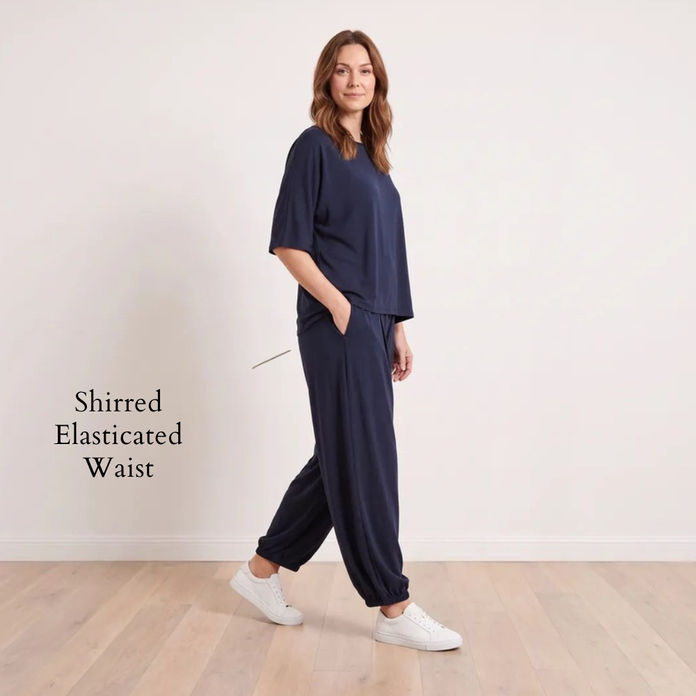 Orla Co-ord Navy - Shirred Elasticated Waist