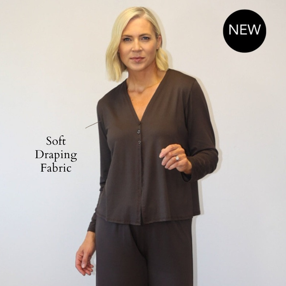 Elena Top (Brown) - Soft Draping Fabric