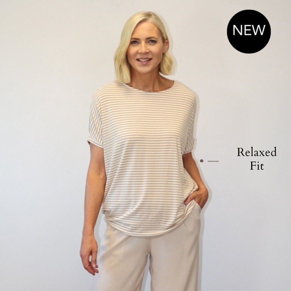 Sienna Top (Oatmeal Stripe) - Relaxed Fit