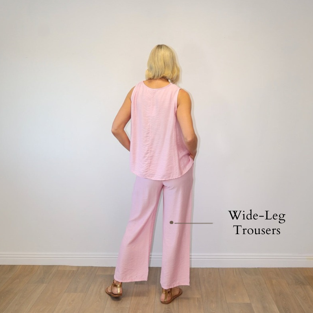 Cleo Sleeveless Co-ord (Pink) - Wide-Leg Trousers