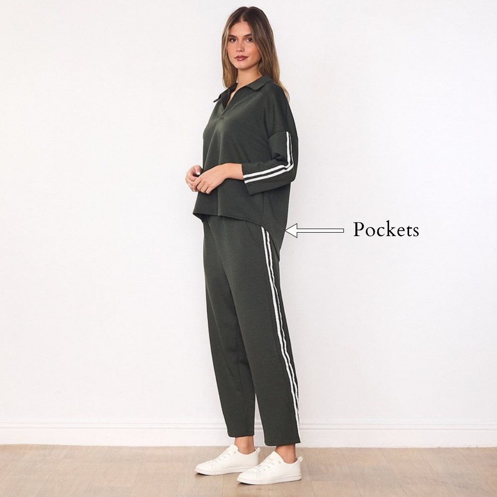 Jane Co-ord (Khaki & White Stripe) - Pockets