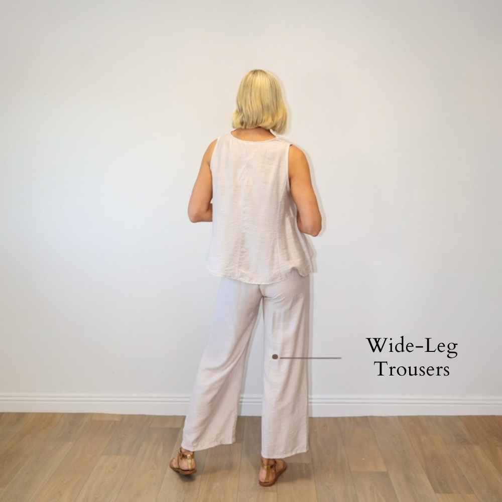 Cleo Sleeveless Co-ord (Stone) - Wide-Leg Trousers