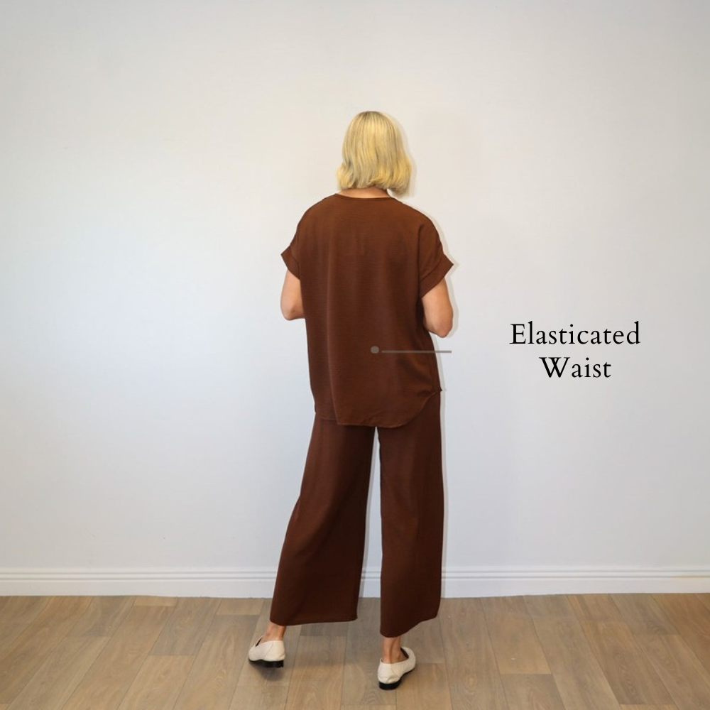 Quinn V-Neck Co-ord (Brown) - Elasticated Waist