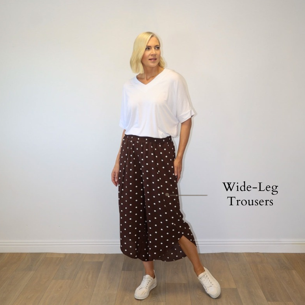 Sasha Wide Leg Pants (Brown Polka Dot) - Wide-Leg Trousers