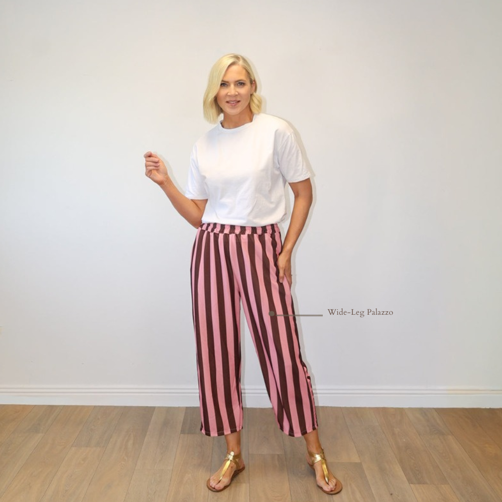 Tessa Brown/Pink - Wide-Leg Palazzo