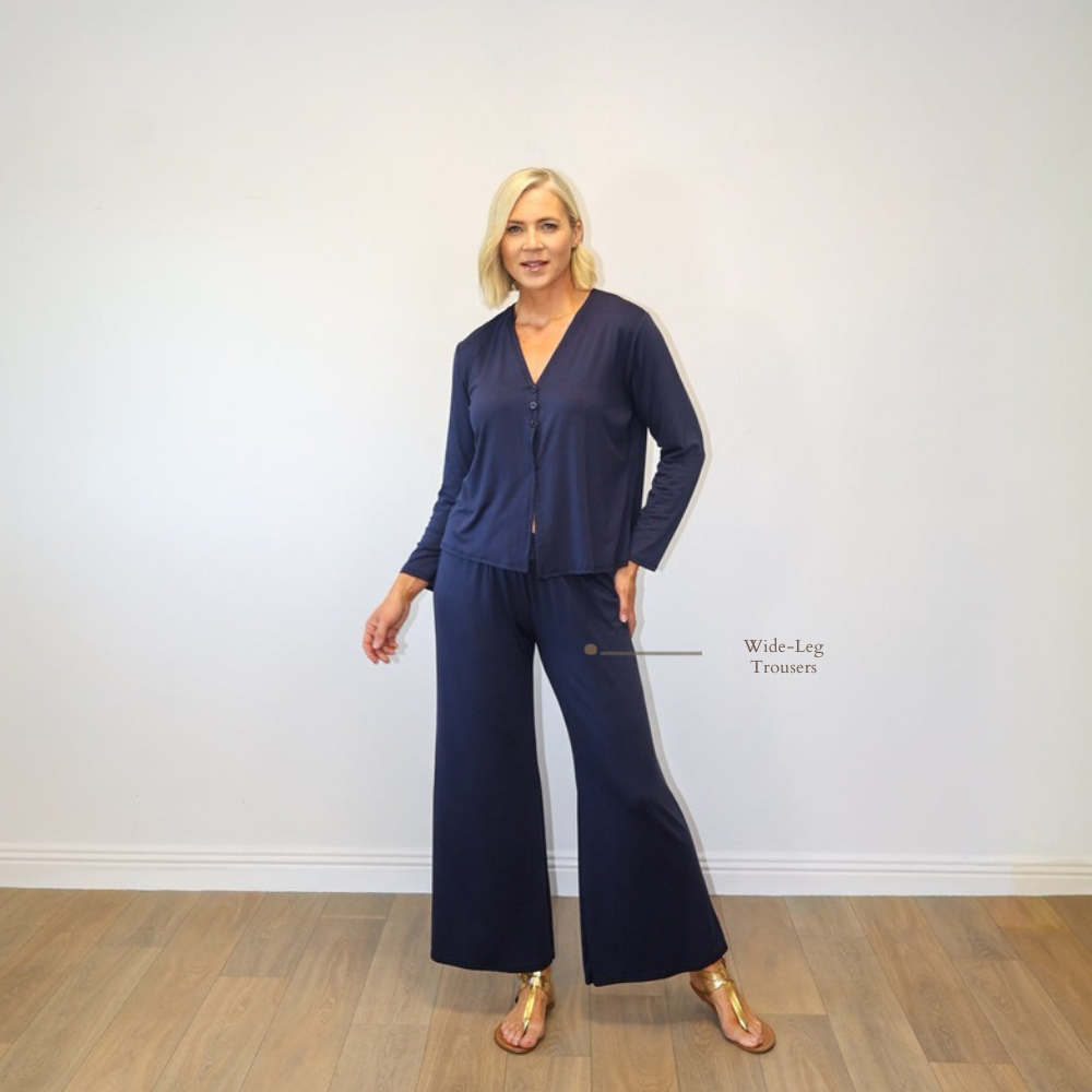 Elena Navy - Wide-Leg Trousers
