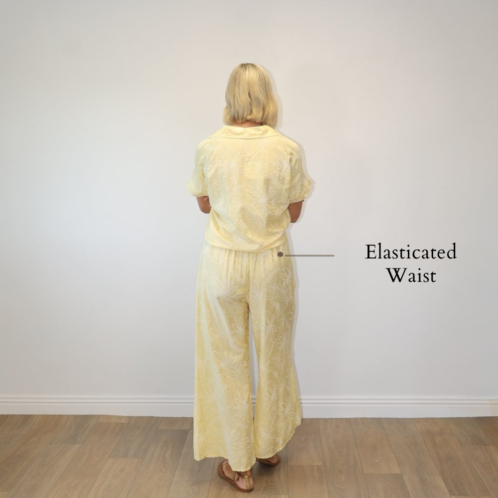 Flora Tie-Front Co-ord (Yellow Floral) - Elasticated Waist