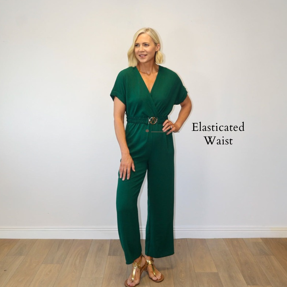 Marbella Belted Jumpsuit Green - Elasticated Waist