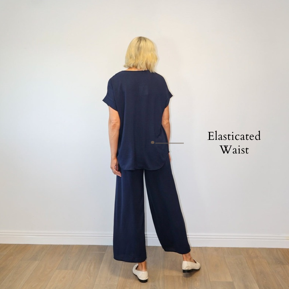 Quinn V-Neck Co-ord (Navy) - Elasticated Waist