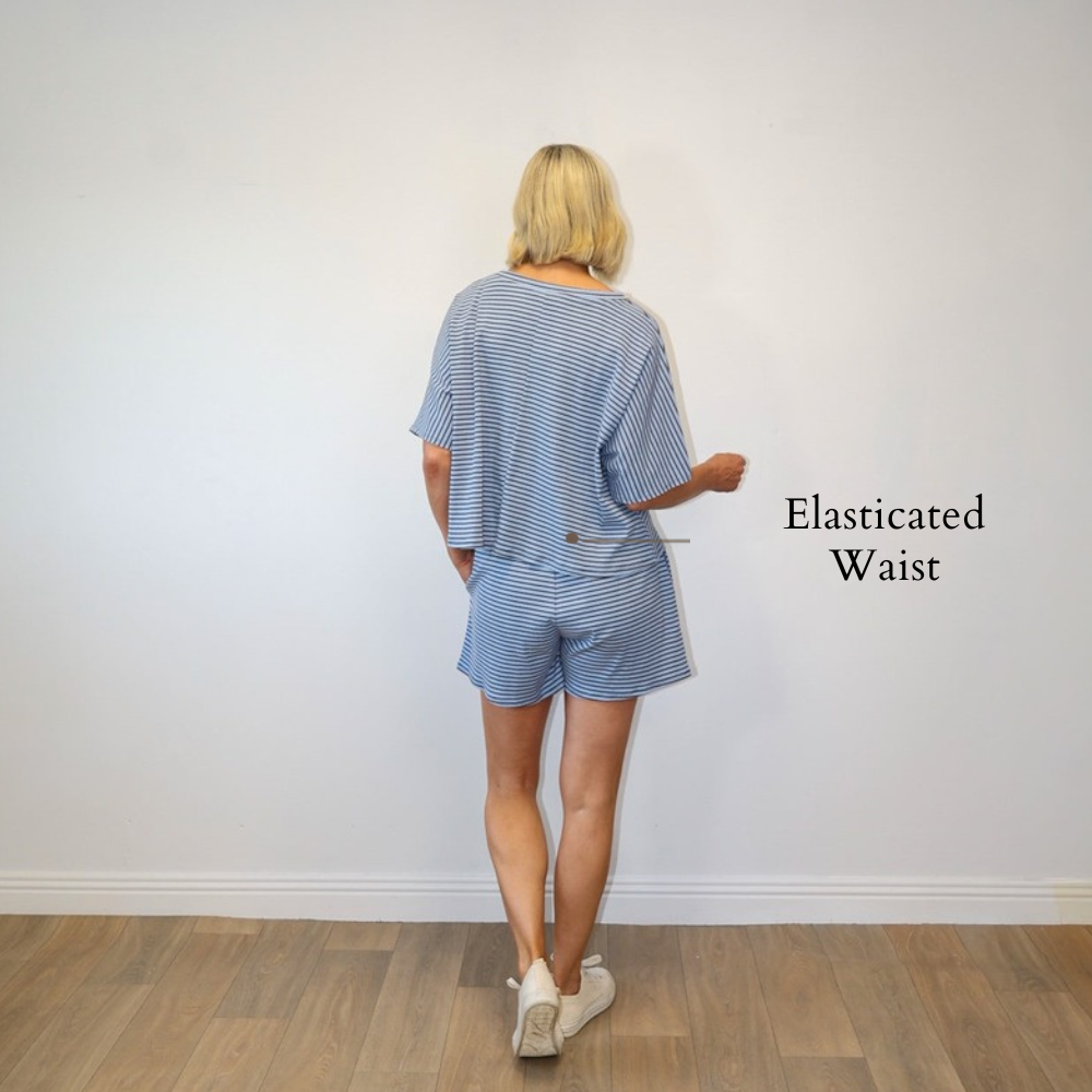 Felicity Co-ord (Blue/Brown) - Elasticated Waist