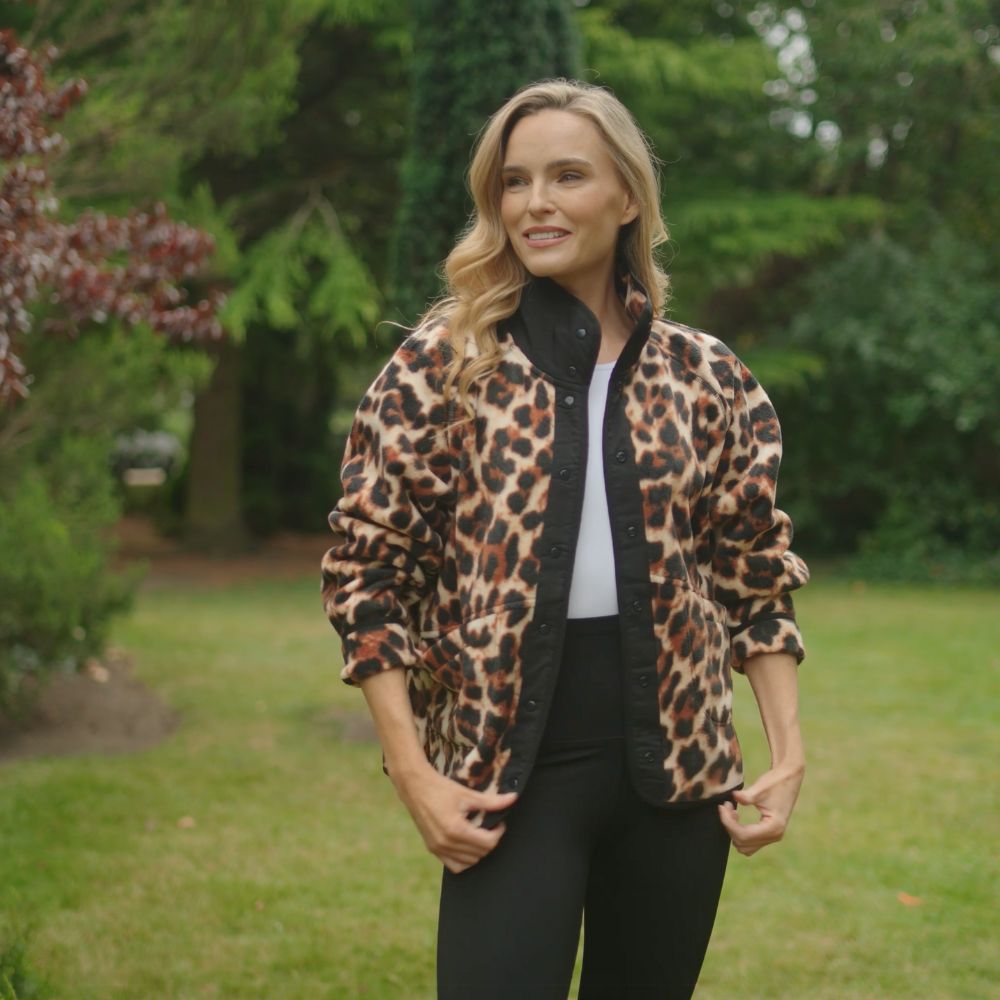 Molly Fleece Jacket (Leopard Print/Black Trim)