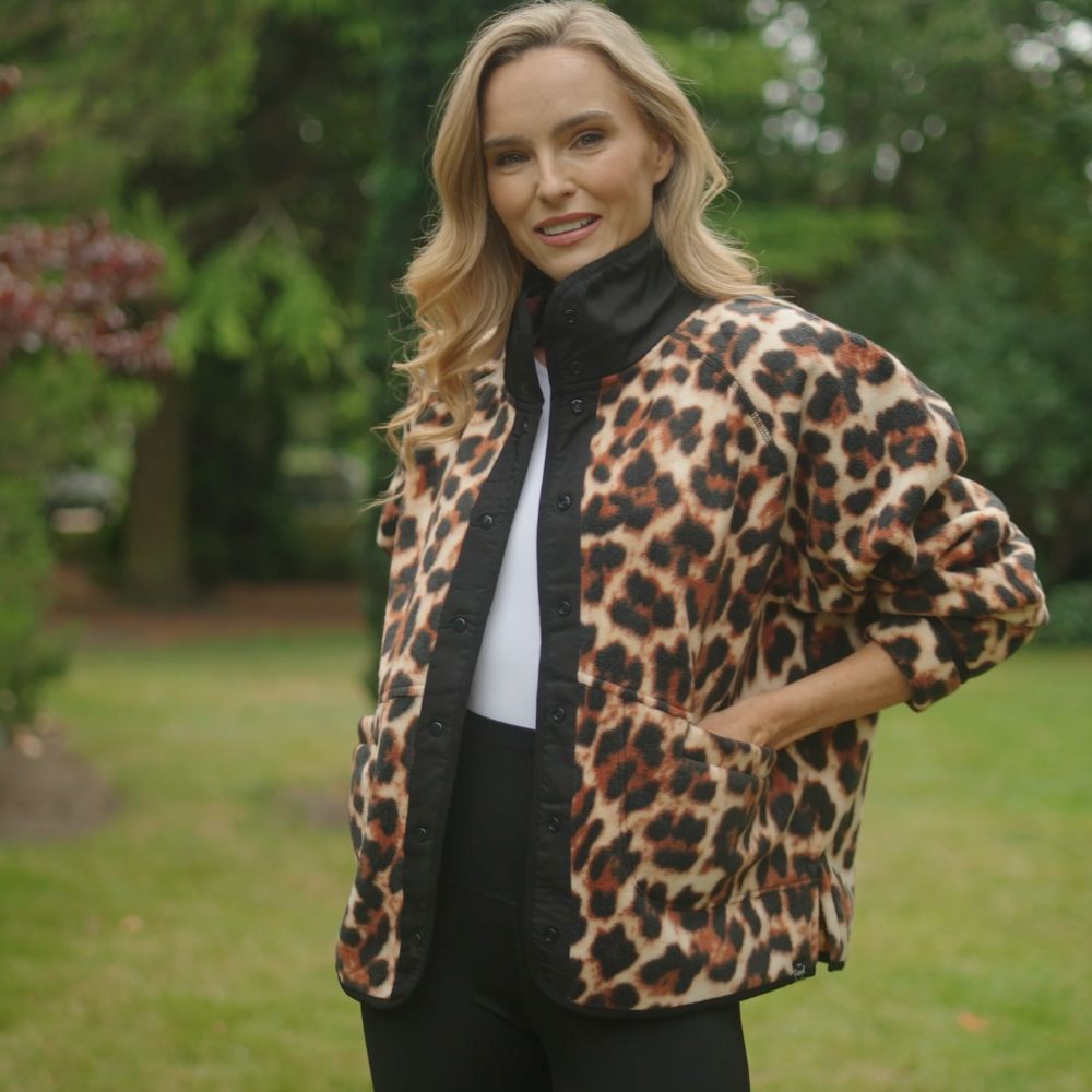 Molly Fleece Jacket (Leopard Print/Black Trim)