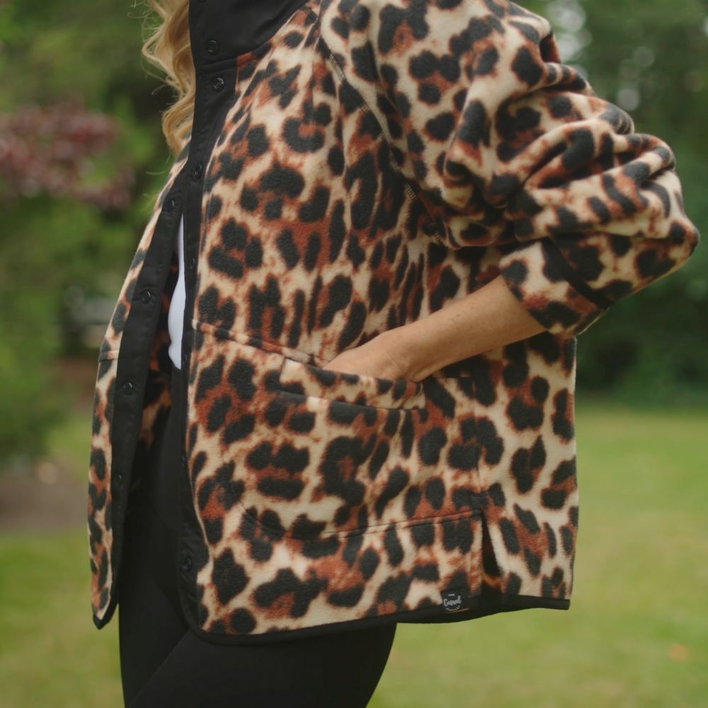 Molly Fleece Jacket (Leopard Print/Black Trim)