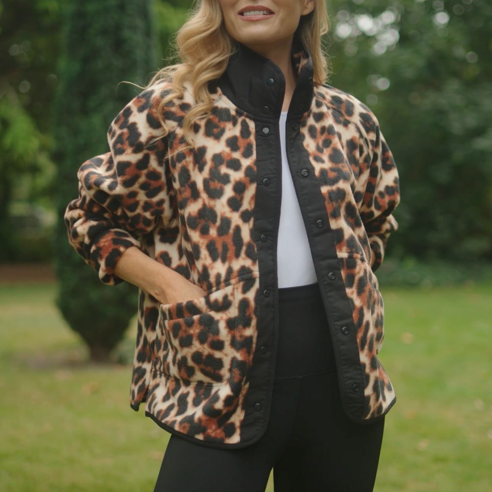 Molly Fleece Jacket (Leopard Print/Black Trim)