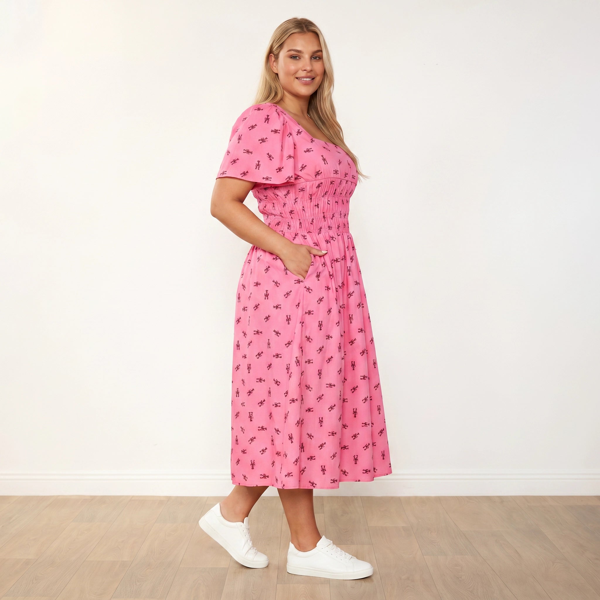 Iris Dress Pink Lobster - Plus Size XXL - 3/4 Side Angle