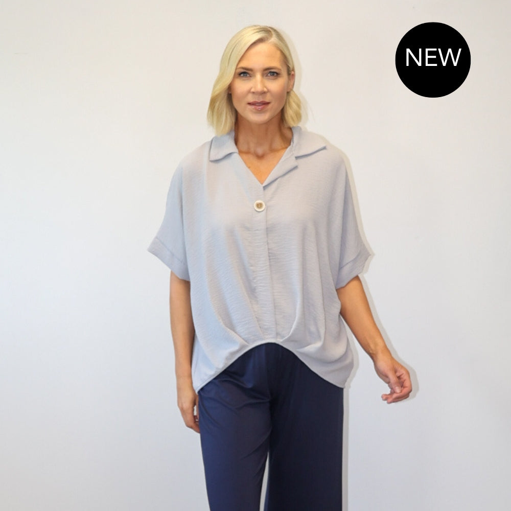 Harper Collar Button Top (Grey)